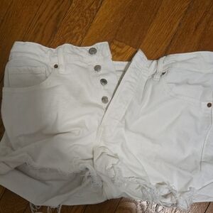 White Button-Fly Denim Shorts